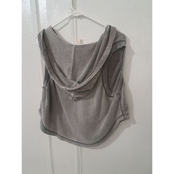 Free People Movement Womens Small Meadowbrook Taupe Burnout SOFT CROP Hoodie Top - Picture 5 of 9